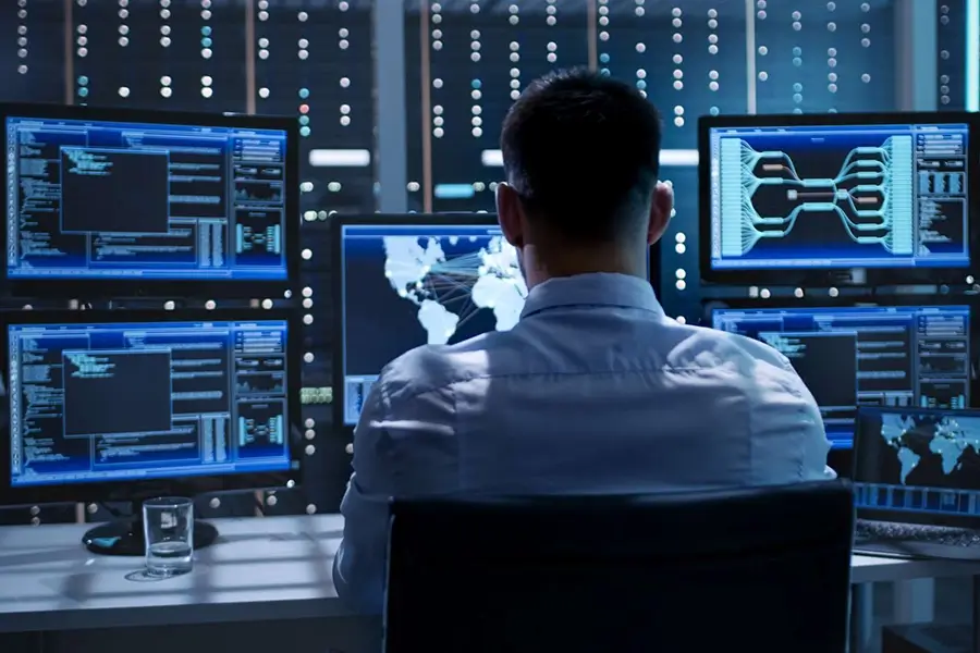 computer security expert monitoring IT systems